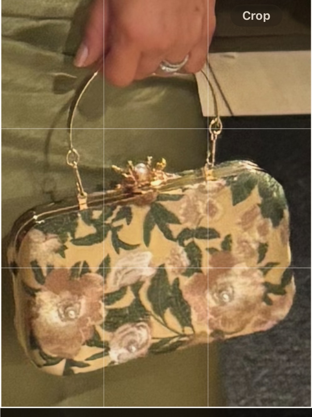 Floral Jacquard Box Clutch Handbag in Gold and Green